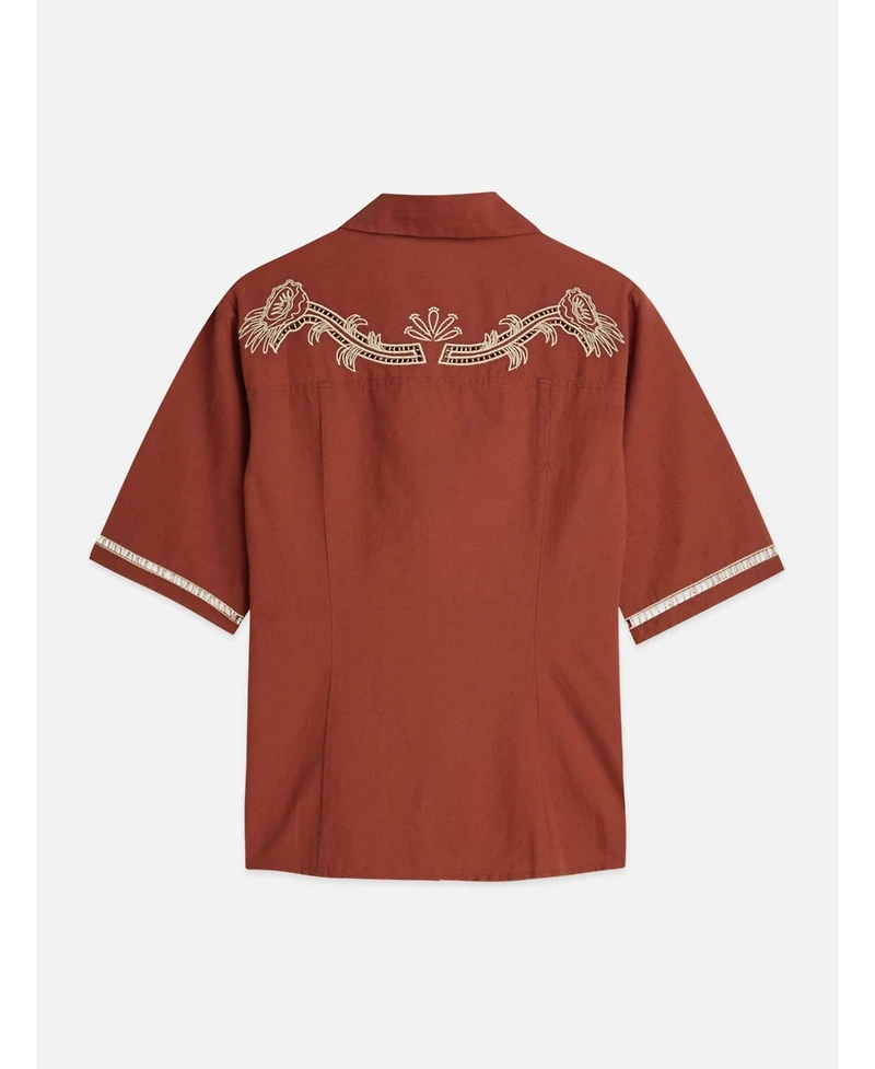 Scotch & Soda Women's Embroidered Short Sleeved Fitted Shirt