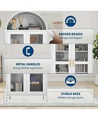 gaomon 73" Modern Arched Metal Storage Cabinet with Glass Doors for Living Room, Pantry Bookshelf, White