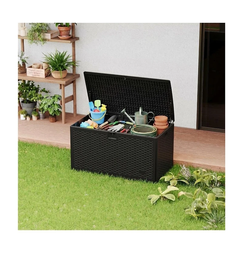 Gaomon 120 Gallon Waterproof Resin Deck Box, Lockable Outdoor Storage with Hydraulic Rod