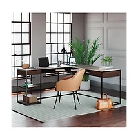 Sauder International Lux L Desk, Umber Wood finish