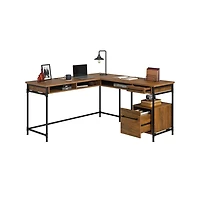 Sauder Iron City L Desk, Checked Oak finish
