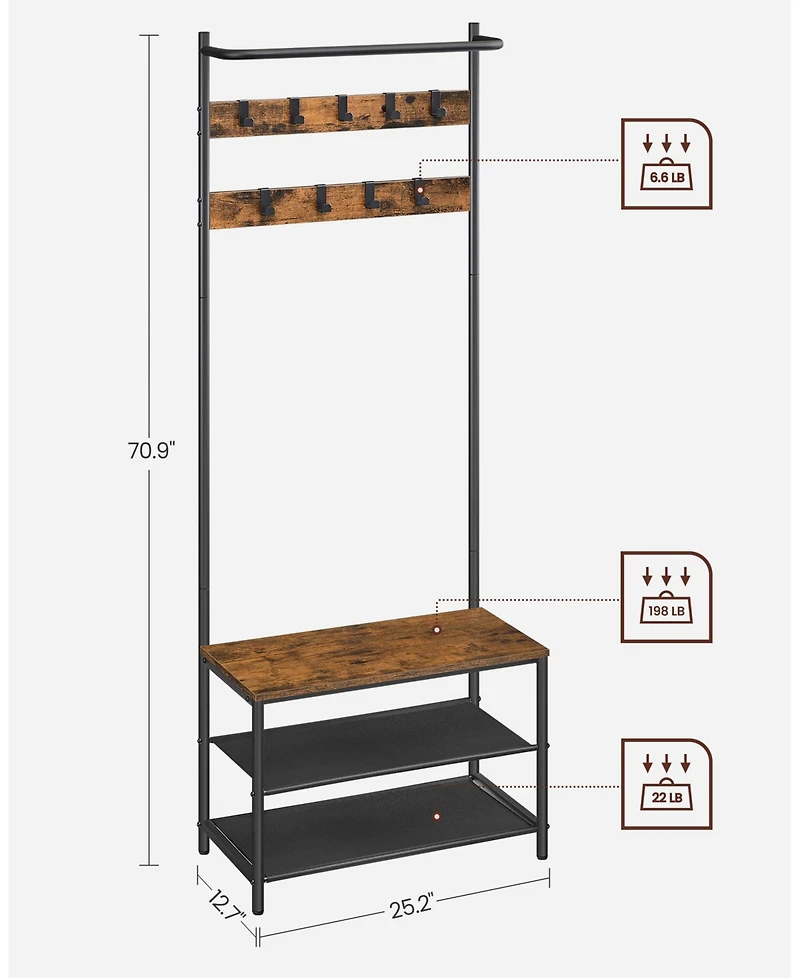 Slickblue Hall Tree with Bench and Shoe Storage Entryway Organizer Unit