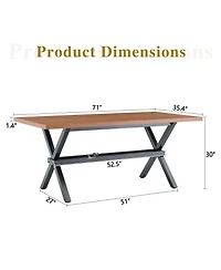 Rainsken 71" 35.4" Dining Table for 6-8 People - Mdf Splicing Desktop, X-Shaped Metal Frame, with Storage Shelves Room