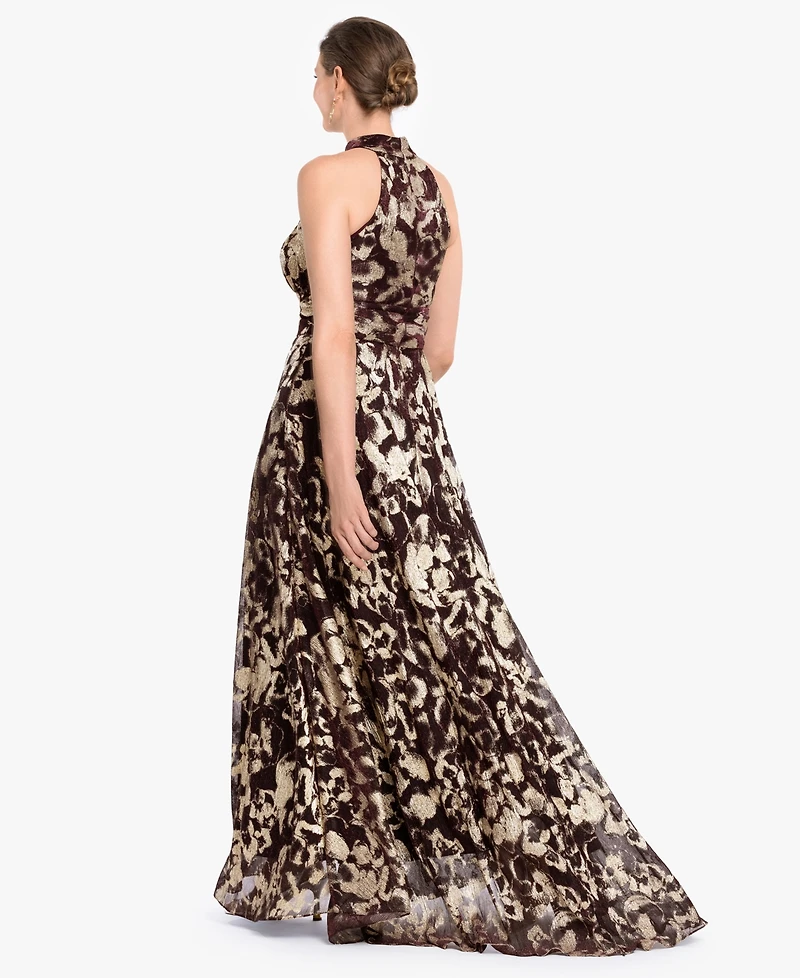 Betsy & Adam Women's Foil Halter Neck Gown
