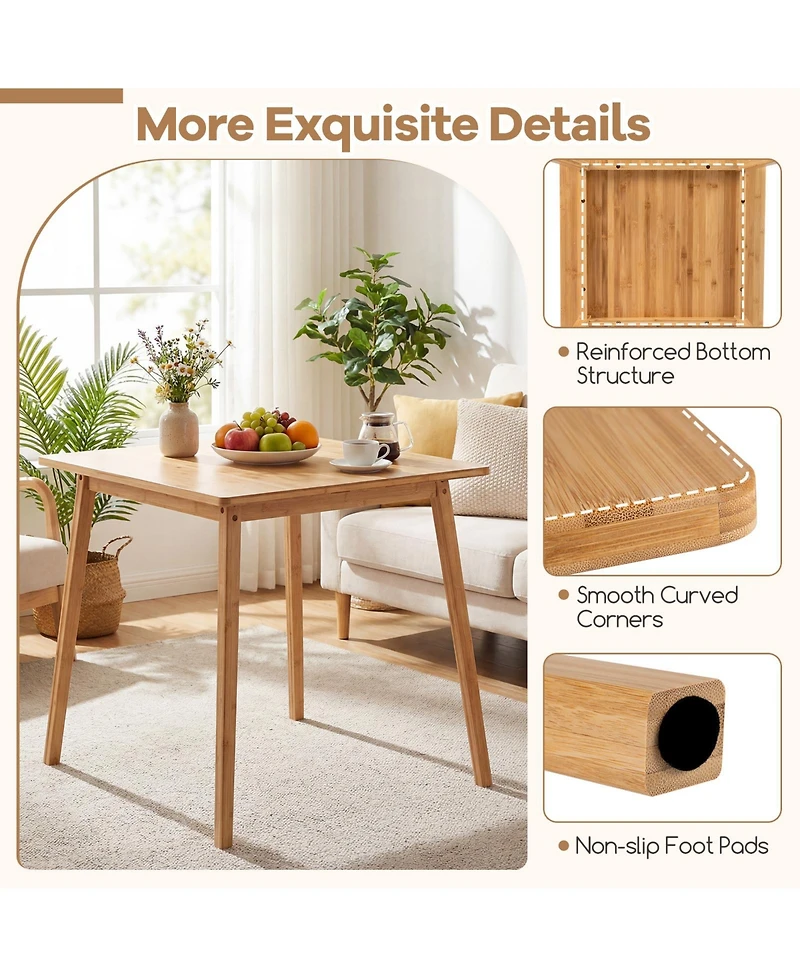 Gymax Square Bamboo Dining Table for 2-4 People Dinner Table for Dining Room