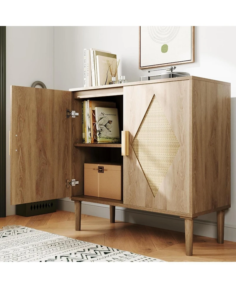 gaomon Rattan Buffet Cabinet with 2 Doors, Storage Sideboard with Adjustable Shelves for Living Room, Entryway, Dining Room