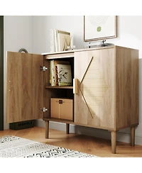 gaomon Rattan Buffet Cabinet with 2 Doors, Storage Sideboard with Adjustable Shelves for Living Room, Entryway, Dining Room