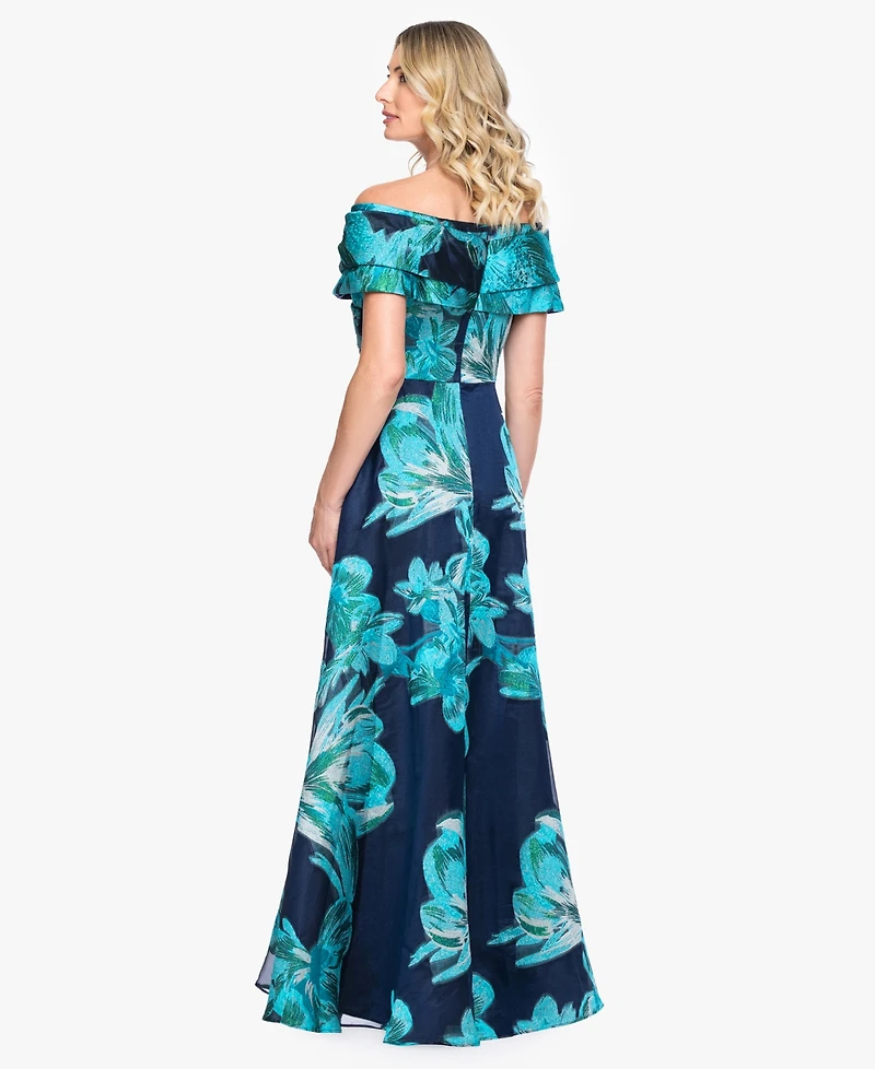 Betsy & Adam Women's Strapless Off-The-Shoulder Floral A-Line Ball Gown