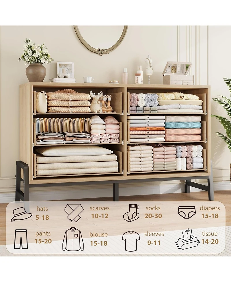 gaomon 6 Drawer Dresser, 52" Wide Wooden Storage Chest for Bedroom, Living Room, Entryway