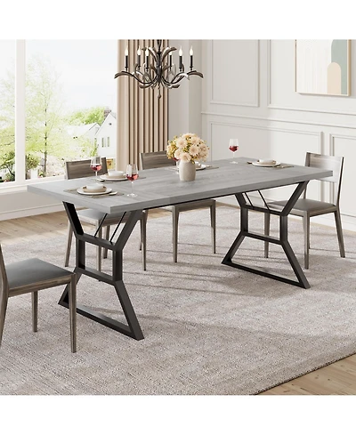 homfan Industrial Dining Table for 6 to 8, Rectangular Kitchen with Trestle Base