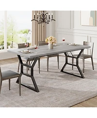 homfan Industrial Dining Table for 6 to 8, Rectangular Kitchen with Trestle Base