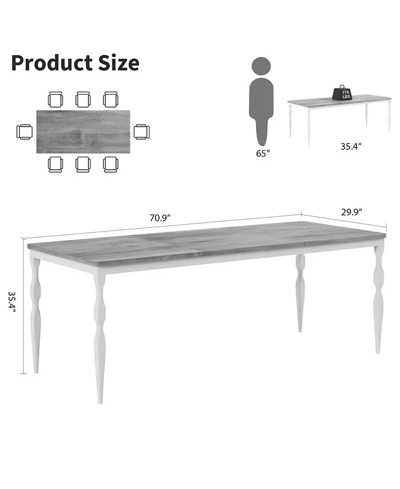 homfan Rectangular Dining Table for 6 to 8 with Metal Legs,in Farmhouse Kitchen