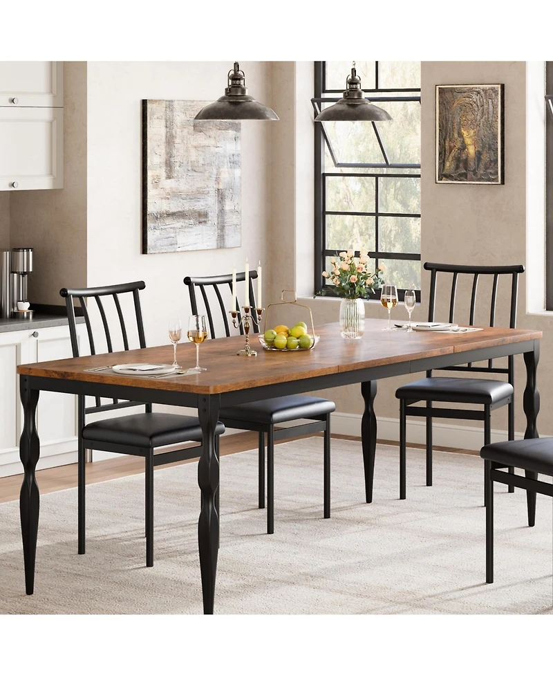 homfan Rectangular Dining Table for 6 to 8 with Metal Legs,in Farmhouse Kitchen