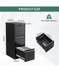 gaomon Three-Drawer Metal Filing Storage Cabinet with Lock for Home Office Document Storage