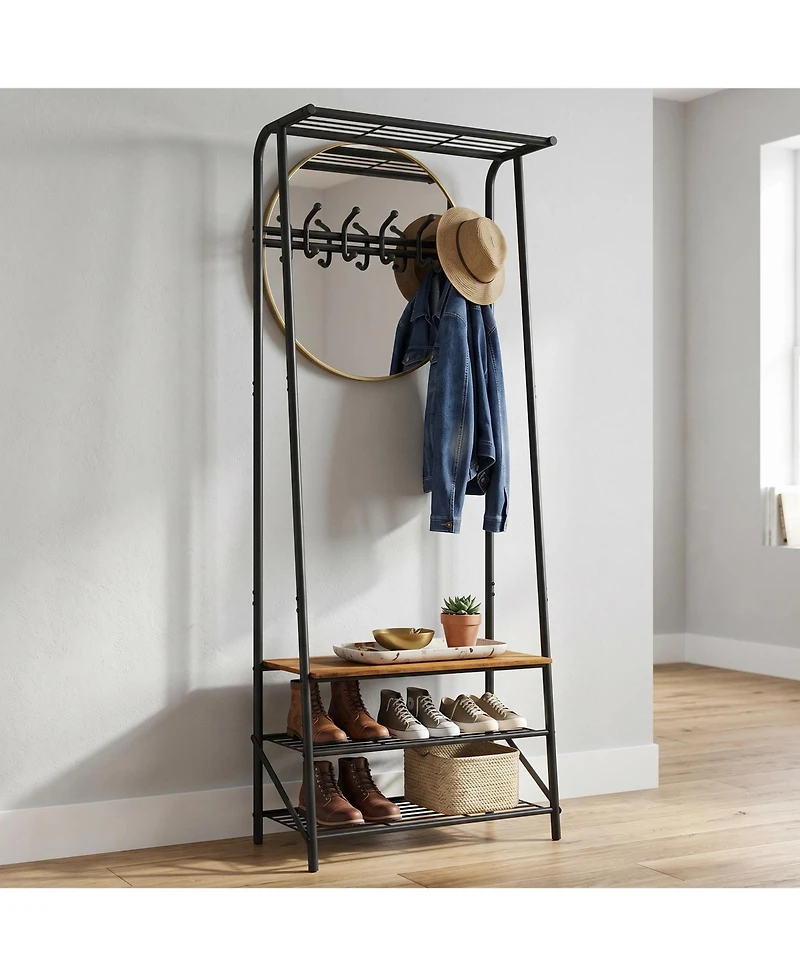 homfan Space-Saving Entryway Hall Tree With Single-Row Hooks and Top Storage Shelf, Sturdy Metal Frame Coat Rack Organizer