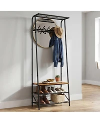 homfan Space-Saving Entryway Hall Tree With Single-Row Hooks and Top Storage Shelf, Sturdy Metal Frame Coat Rack Organizer