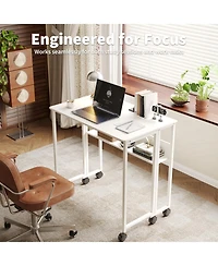 gaomon Folding Desk Small Rolling Desk with Storage Shelf,24.8 Inch Foldable Computer Table with Wheels,Portable Office Desk for Small Space SofaTable