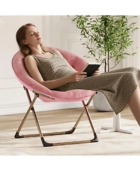 gaomon Saucer Chair Folding Faux Fur Lounge Chair with Metal Frame, Cozy Moon Chair for Bedroom, Dorm, Living Room, Apartment, Coffee