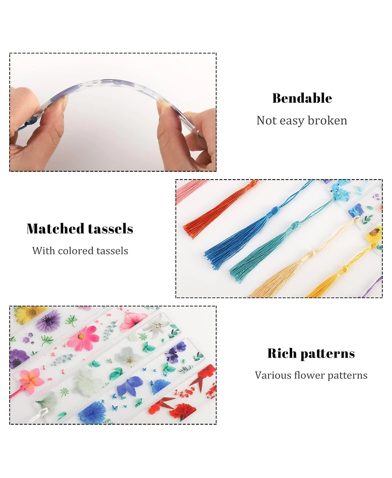 Gnuadz Flower Bookmark Transparent Floral Tassel Page Marker