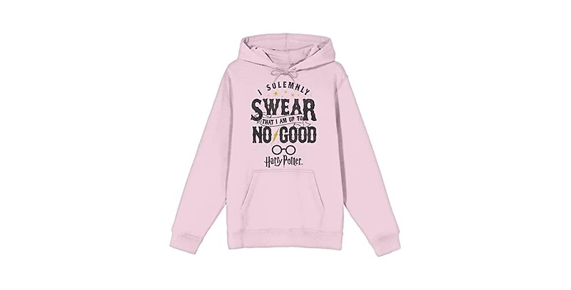 Harry Potter Men's I Solemnly Swear Am Up To No Good Long Sleeve Cradle Pink Hooded Sweatshirt-Medium