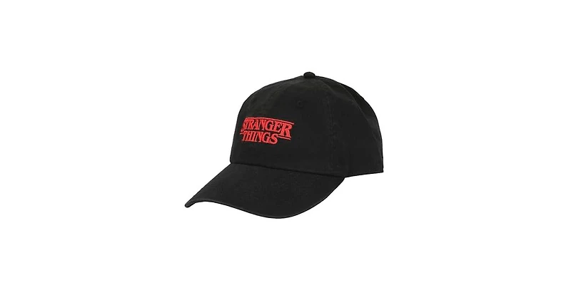 Stranger Things Men's Logo Black Unstructured Baseball Cap.