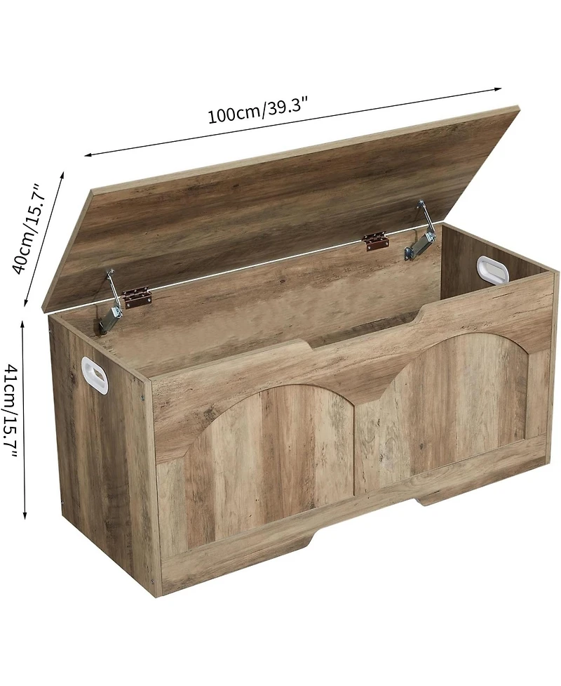 Gaomon 39.3" Retro Wooden Storage Bench - Storage Chest with U-Shaped Cut-Out Pull, Safety Hinge, Supports 300 lbs, Easy Assembly
