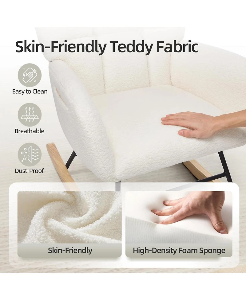 Gaomon Modern Teddy Fabric Rocking Chair, High Back Glider Rocker - Cozy Reading Armchair with Soft Cushion for Living Room, Nursery, Bedroom