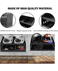 Gaomon Wall-Mounted Helmet Rack, Aluminum Double Helmet Holder with Hooks for Hanging Clothes, Helmet Stand Storage Cabinet Organizer for Garage