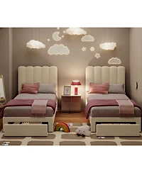 Gaomon Bed Frame with Under, Upholstered Platform Bed with Wave Headboard for Kids/Girls, No Box Spring Needed