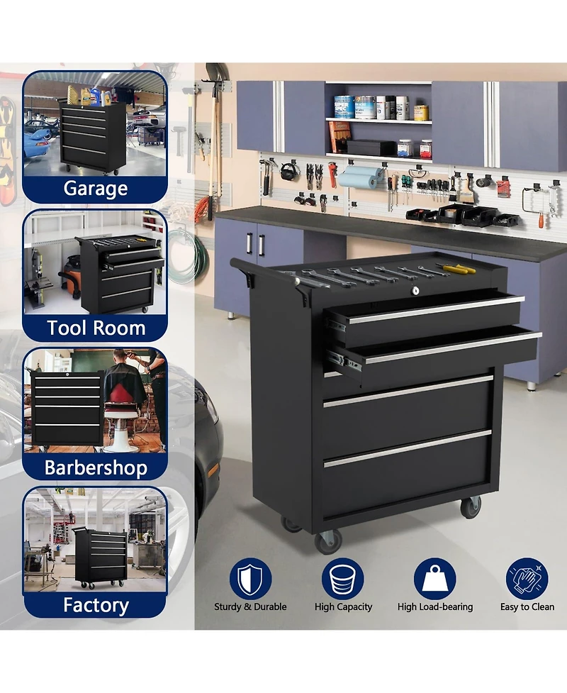 Gaomon 5-Drawer Portable Tool Storage Cart Rolling Tool Chest Cabinet for Garage and Workshop Use