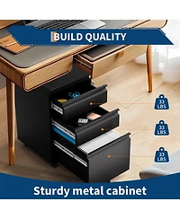 Gaomon Document 3-Drawer Mobile Metal Filing Cabinet with Lock, Document Storage Solution