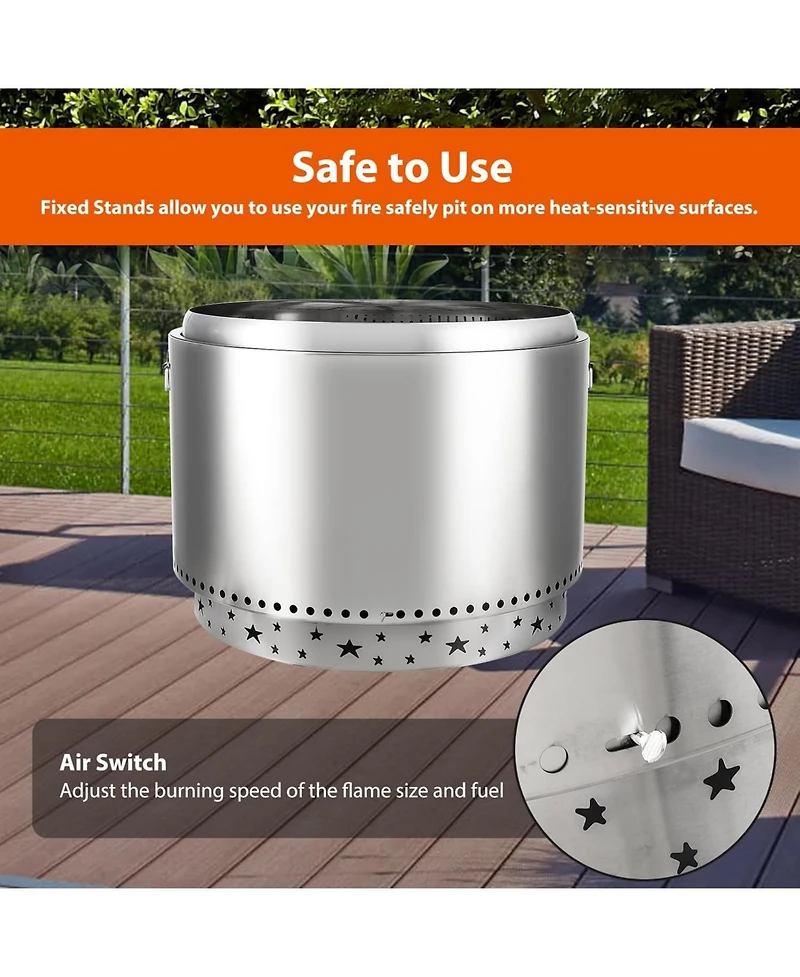 Gaomon 27 Inch Stainless Steel Smokeless Fire Pit, Round Fixed Base with Star Cutout Design, Wood Burning Outdoor Fire Bowl for Camping Patio Backyard