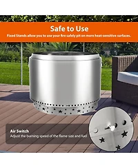 Gaomon 27 Inch Stainless Steel Smokeless Fire Pit, Round Fixed Base with Star Cutout Design, Wood Burning Outdoor Fire Bowl for Camping Patio Backyard