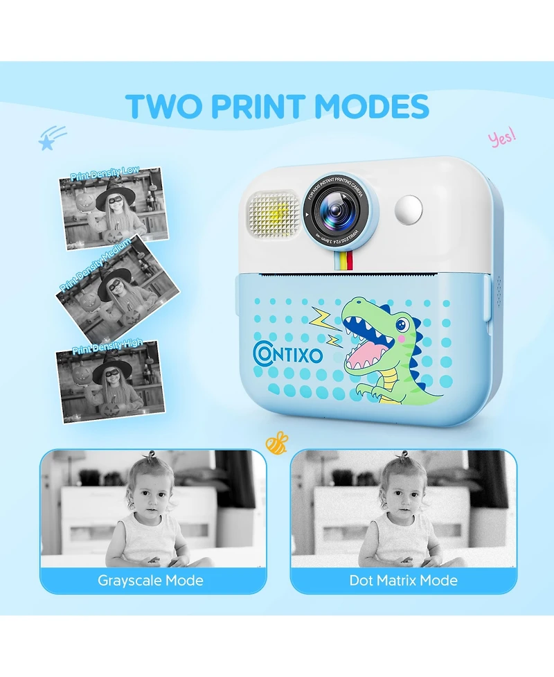 Contixo Kids Instant Print Camera with 3 Rolls of Paper and 32GB Card, 1080P, Ages 3-12, boys girls