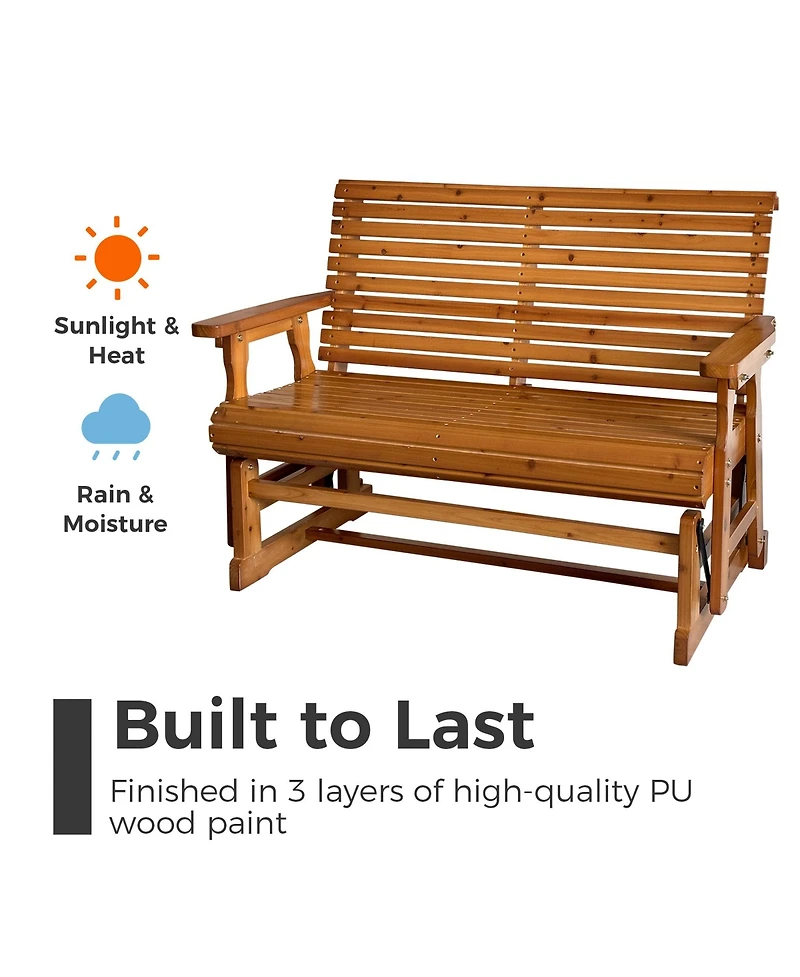 Mega Casa Wooden Patio Glider with High Roll Back and Deep Contoured Seat, Solid Fir Wood, 2-Seater, Heavy Duty 800 Lbs, 4 Ft.