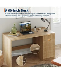 gaomon Modern Fluted Executive Desk - Wood Computer Desk with Storage Cabinet and Drawers, Oak Writing Table for Home Office, Study