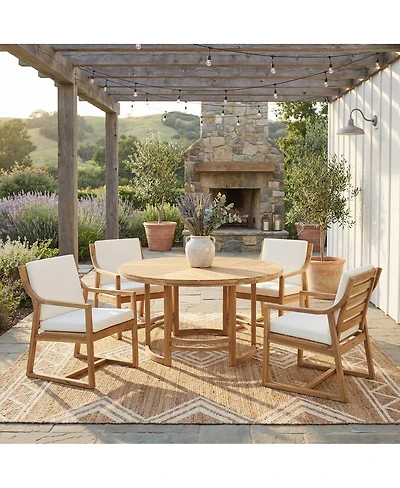 Asagikoiai 5-Piece Acacia Wood Outdoor Patio Dining Set with Round Table and Chairs