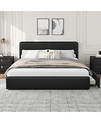 homfan Upholstered Platform Bed Frame with Headboard and 2 Storage Drawers, Wood Slat Support