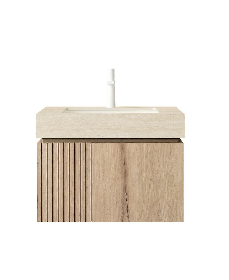 Sillysis Wall Mounted Bathroom Vanity with Sintered Stone Top, Ceramic Sink, Soft Close Storage Cabinet