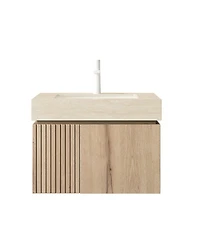 Sillysis Wall Mounted Bathroom Vanity with Sintered Stone Top, Ceramic Sink, Soft Close Storage Cabinet