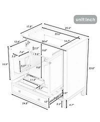 Sillysis 29.5 Inch Freestanding Bathroom Vanity Base with Adjustable Shelf, Solid Wood and Mdf Storage Cabinet