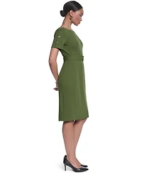 Karl Lagerfeld Paris Women's Scuba Crepe Sheath with Shoulder Buttons Dress