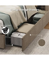 homfan Upholstered Platform Bed Frame with 4 Storage Drawers, Corduroy Channel Tufted Wingback Headboard