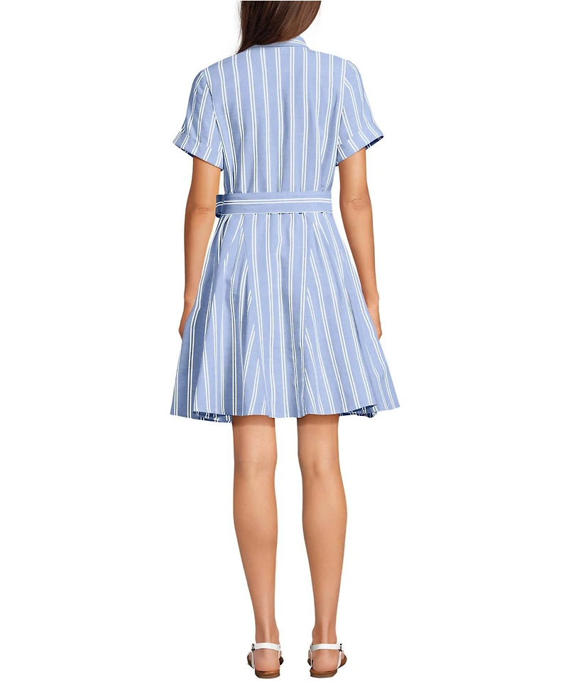 Lands' End Women's Linen Blend Button Front Dress with Godets