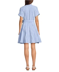 Lands' End Women's Linen Blend Button Front Dress with Godets