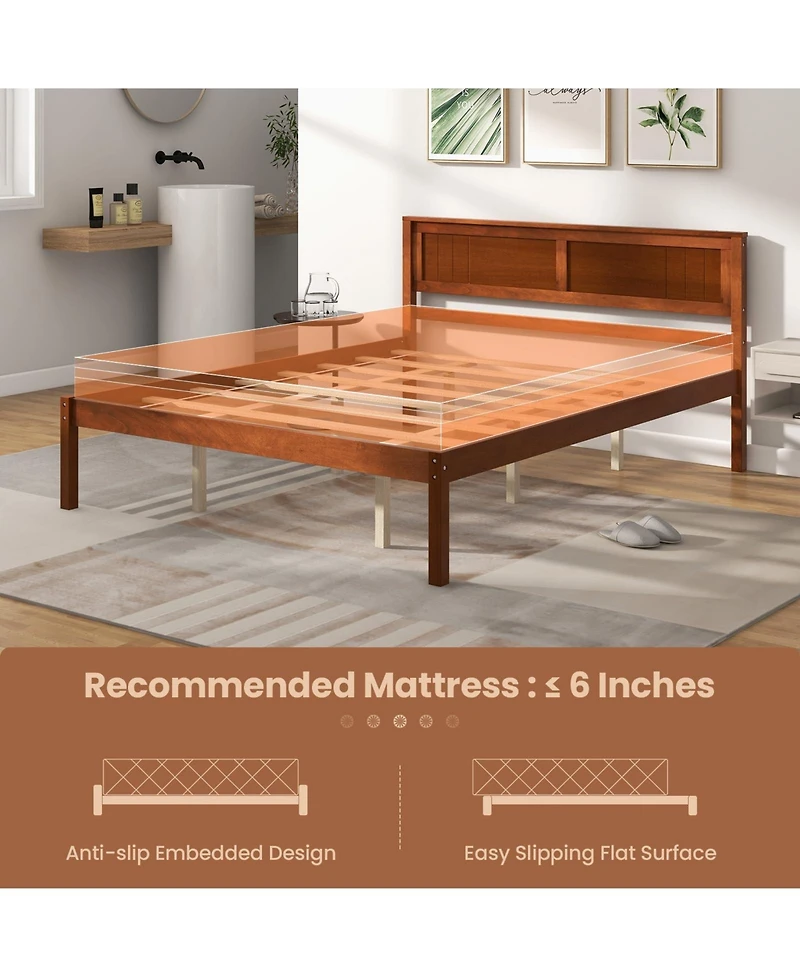 Full Size Wooden Bed Frame with Headboard and Slat Support-Full Size
