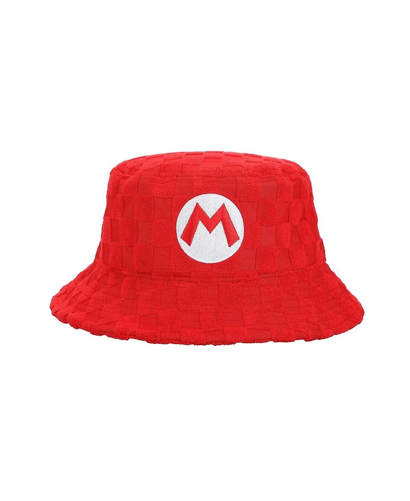 Super Mario Men's Bros Luigi Logo Green Checkered Bucket Hat