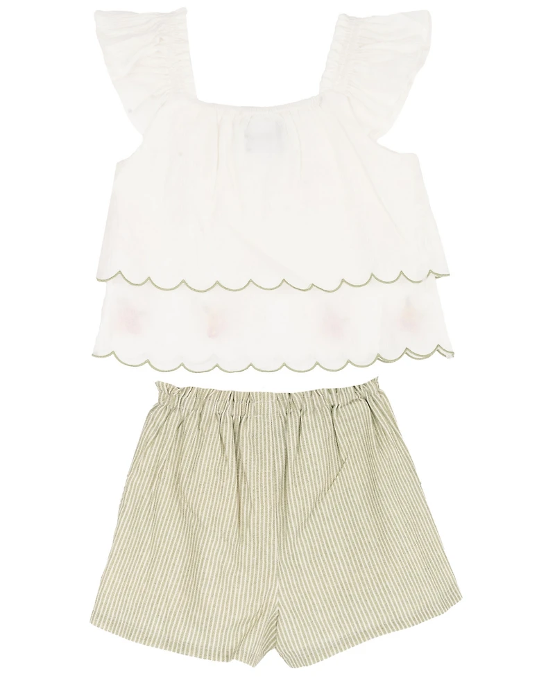 Rare Editions Girls' 2T-6X Embroidered Top and Shorts, 2-Piece Set