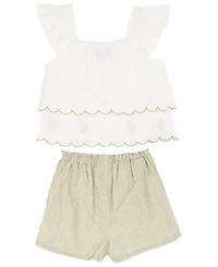 Rare Editions Girls' 2T-6X Embroidered Top and Shorts, 2-Piece Set