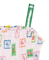 Rare Editions Girls' 2T-6X Printed Smocked Bodice Tie Shoulder Midi Dress
